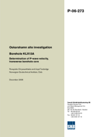 Borehole KLX13A. Determination of P-wave velocity, transverse borehole core. Oskarshamn site investigation